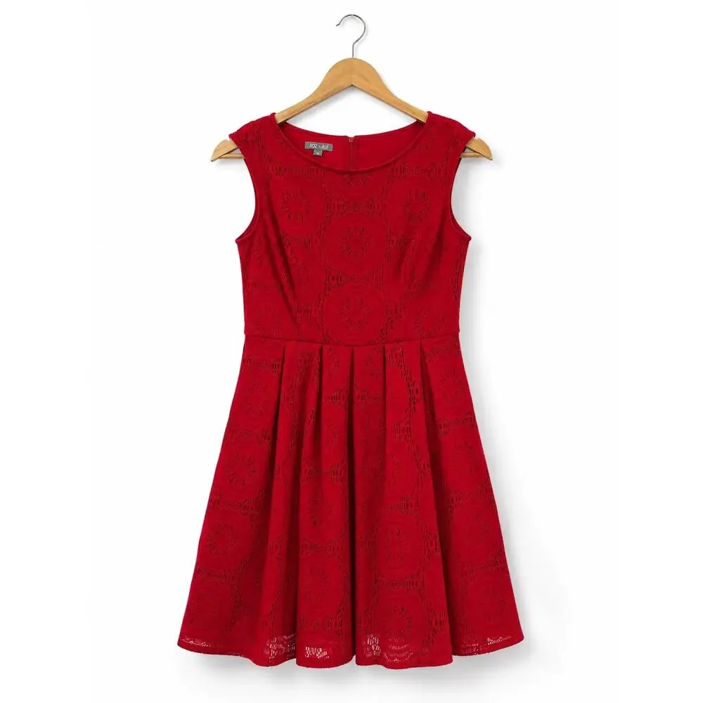 Roz & Ali Red Lace Fit & Flare Dress Size 10 Cap Sleeve Cocktail Party